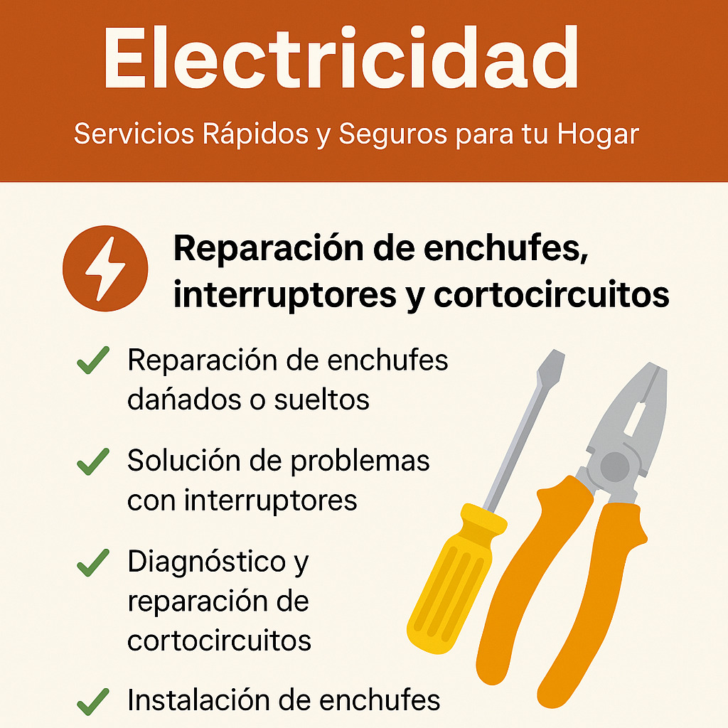 Reparación de enchufes, interruptores y cortocircuitos.